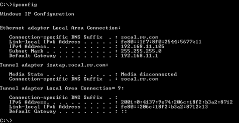 Graphic of Windows 7 Ipconfig dialog box